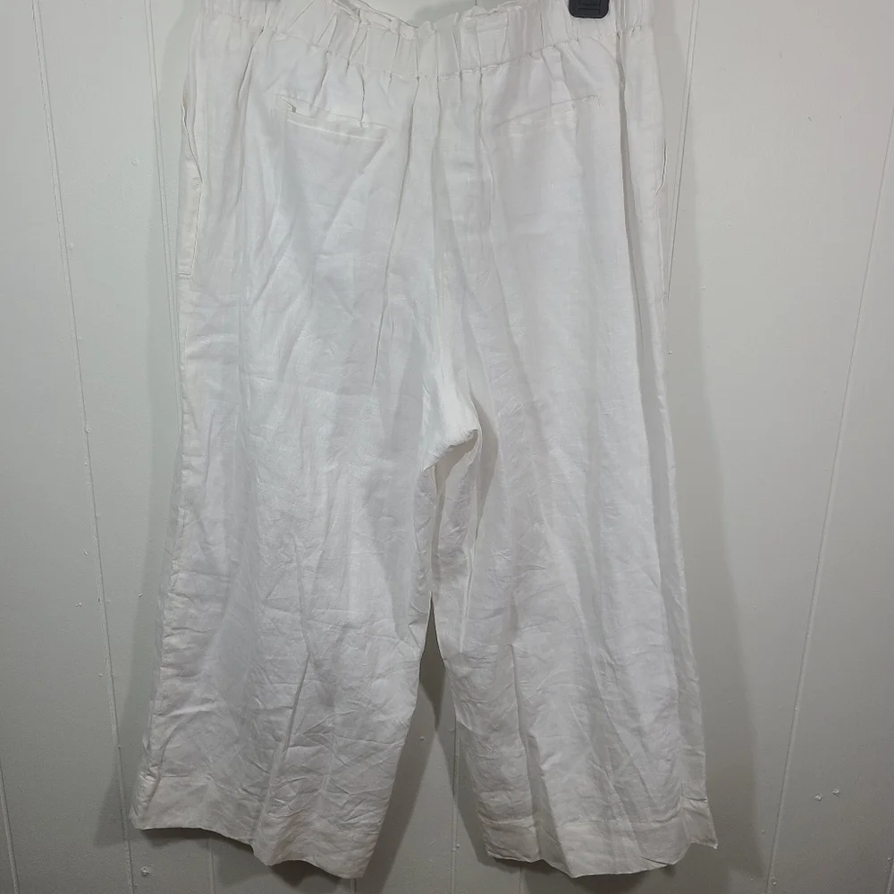 Saks Fifth Avenue Pants Linen Wide Leg Tie Waist Lagenlook Crop Ankle Off White - Picture 5 of 8